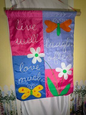 Welcome Garden Flag Whimsical Flowers Butterflies Embroidered Large Jetmax